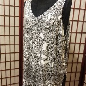 Black/white print over black sheer-B104